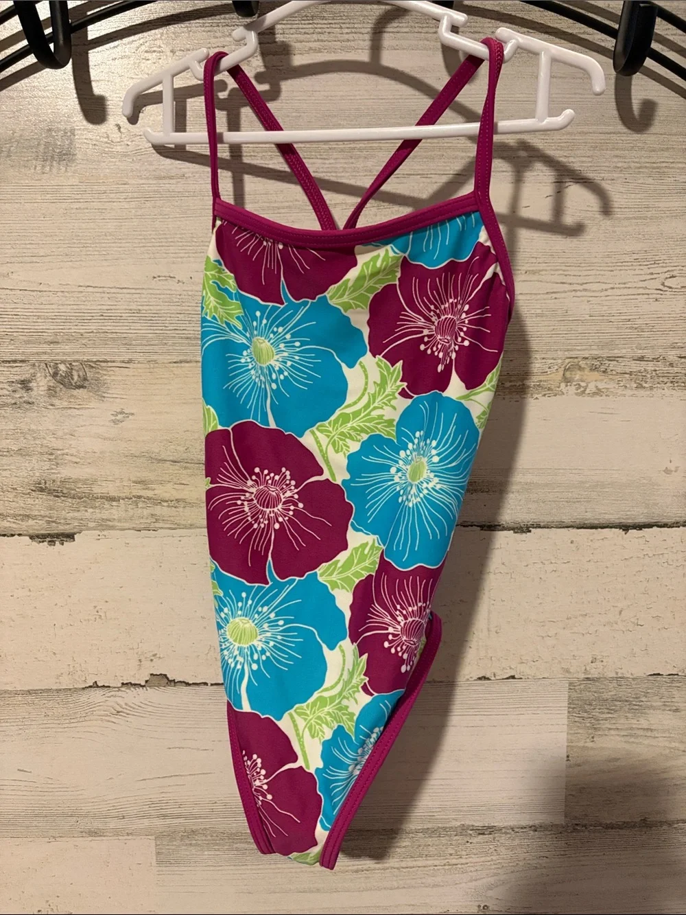 Patagonia Girls' Floral Swim One-Piece - Blue, Magenta & Lime